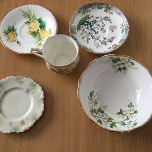 Lot of 5 bowl saucers plate cup Royal Albert/ Paragon /Mintons/Wheelock floral